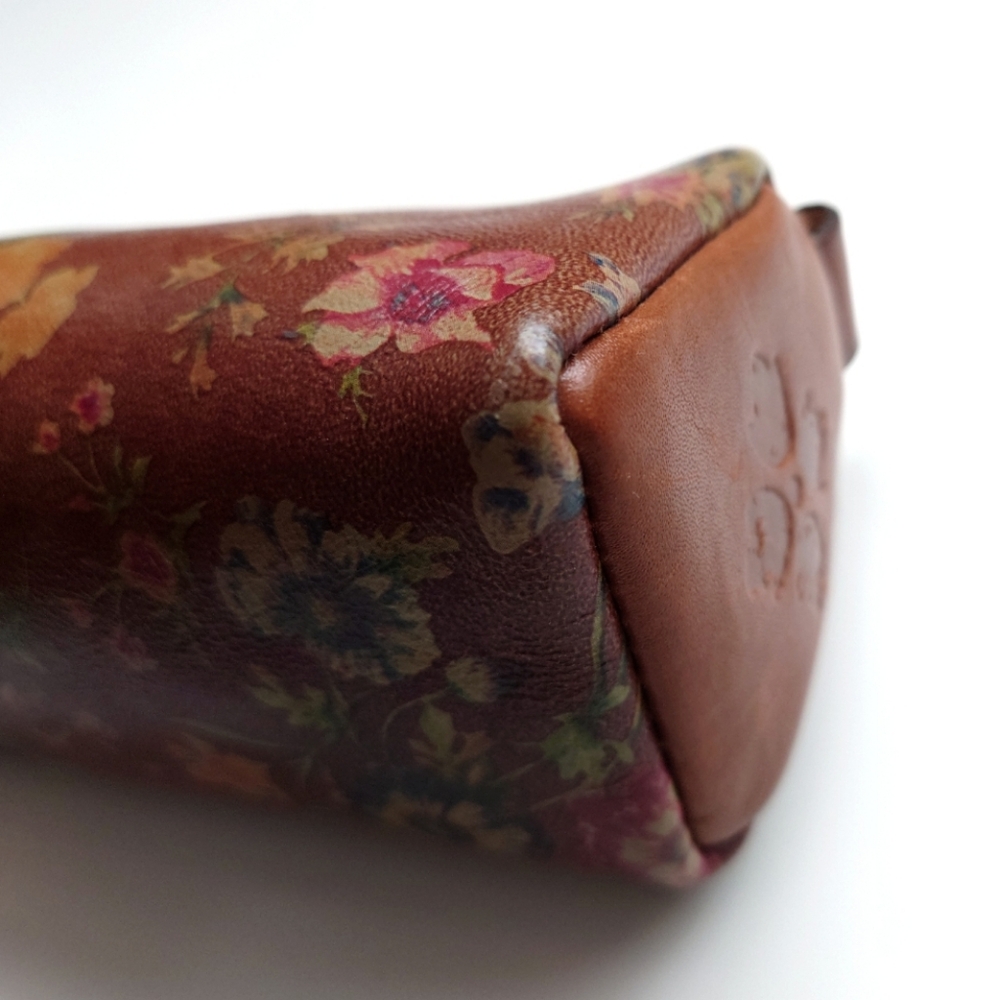 PATRICIA NASH Italian Leather Oblong Wristlet Pouch Makeup Case Floral Brown - Picture 7 of 10